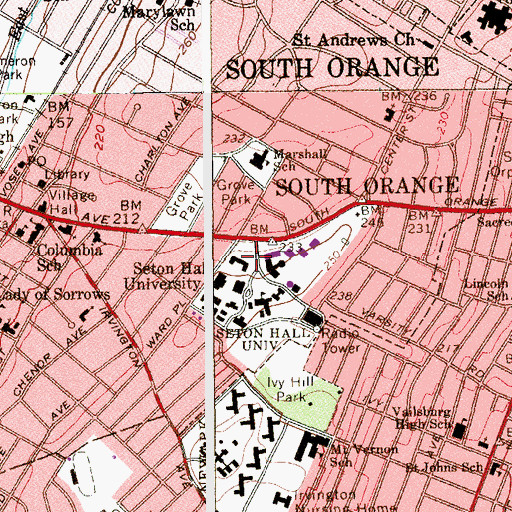Topographic Map of Boland Hall, NJ