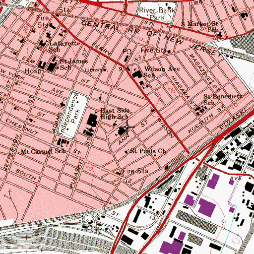 Topographic Map of Ann Street Elementary School, NJ