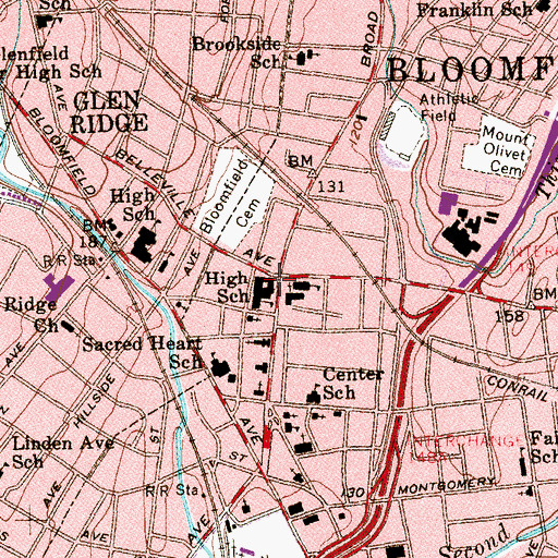 Topographic Map of Bloomfield High School, NJ