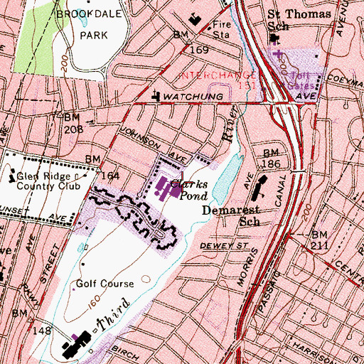 Topographic Map of Bloomfield Middle School, NJ