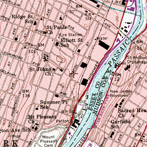 Topographic Map of Broadway Elementary School, NJ