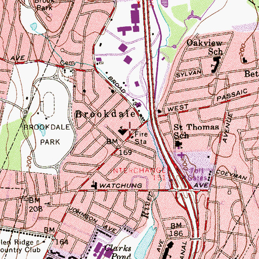 Topographic Map of Brookdale Elementary School, NJ