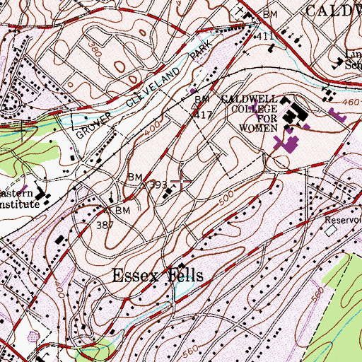 Topographic Map of Essex Fells Elementary School, NJ