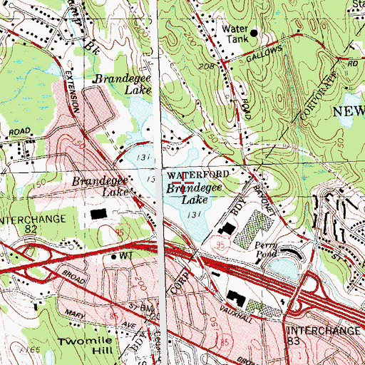 Topographic Map of Brandegee Lake, CT