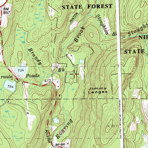 Topographic Map of Brandy Brook, CT