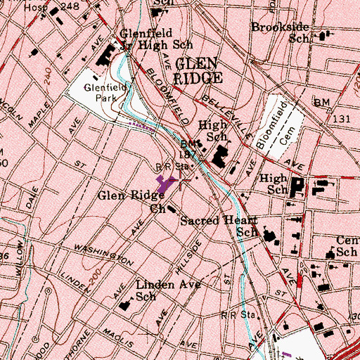 Topographic Map of Glen Ridge High School, NJ