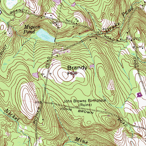 Topographic Map of Brandy Hill, CT
