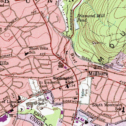 Topographic Map of Millburn Middle School, NJ