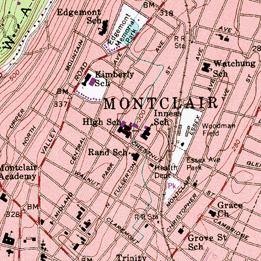 Topographic Map of Montclair High School, NJ