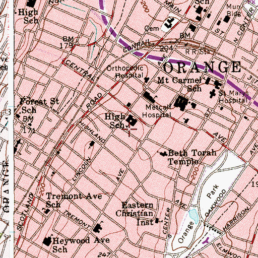 Topographic Map of Orange High School, NJ