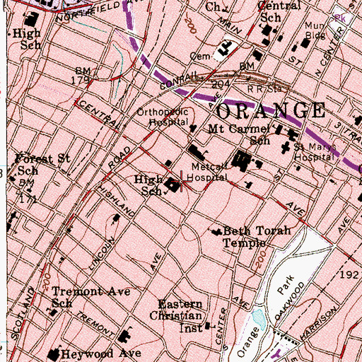 Topographic Map of Orange Middle School, NJ