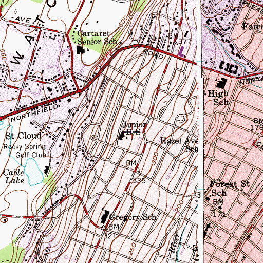 Topographic Map of Roosevelt Middle School, NJ