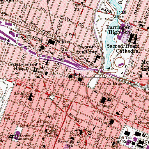 Topographic Map of Sussex Avenue Elementary School, NJ
