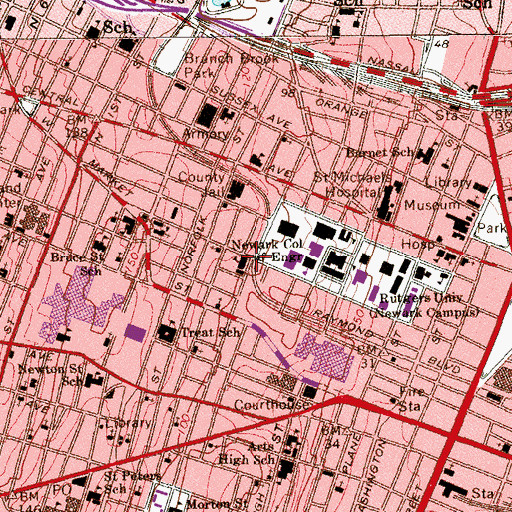 Topographic Map of Warren Street Elementary School, NJ
