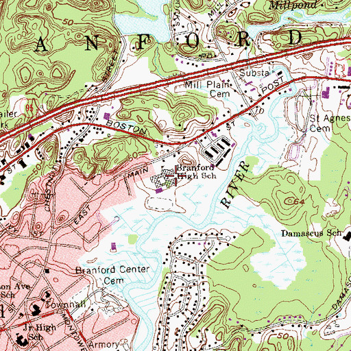 Topographic Map of Branford High School, CT