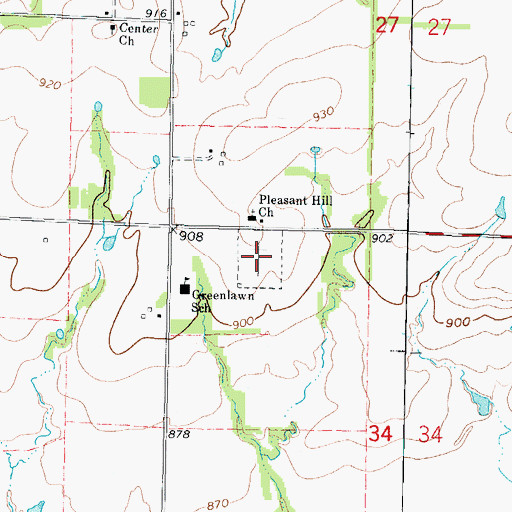 Topographic Map of Green lawn Cemetery, KS