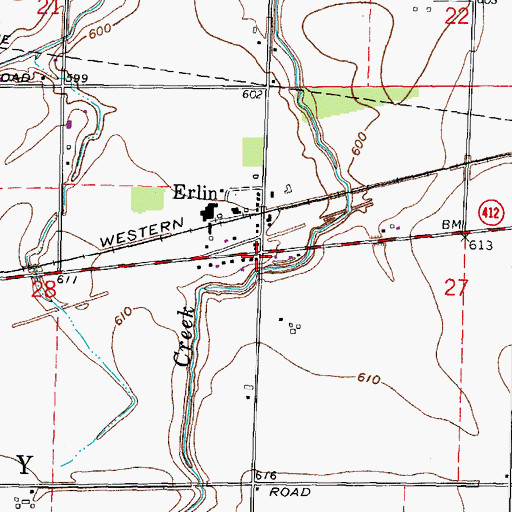 Topographic Map of Erlin Post Office (historical), OH