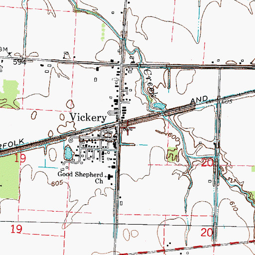 Topographic Map of Vickery Post Office, OH