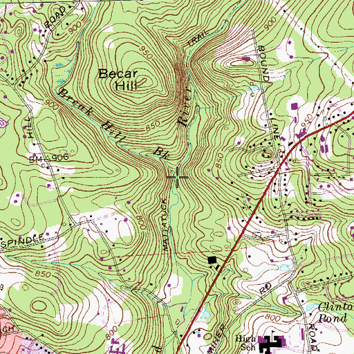 Topographic Map of Break Hill Brook, CT