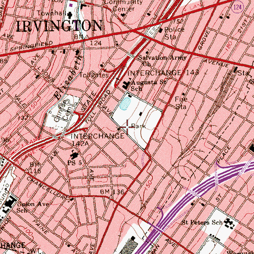 Topographic Map of Irvington Assembly of God Church, NJ