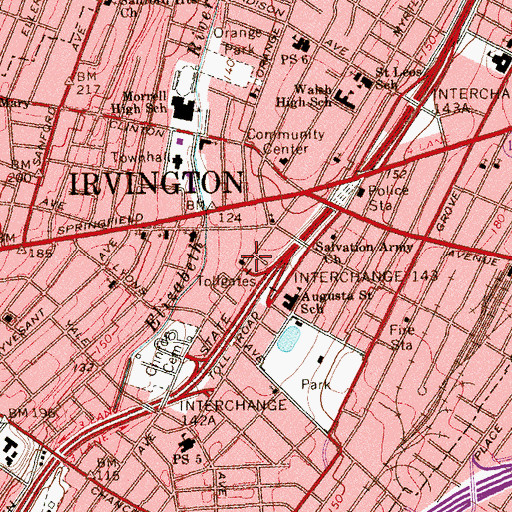 Topographic Map of Irvington United Methodist Church, NJ
