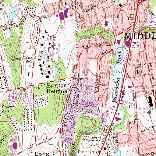Topographic Map of Bretton Heights, CT