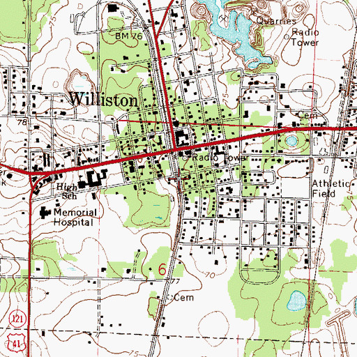 Topographic Map of Williston Fire Department, FL