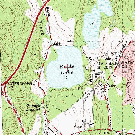 Topographic Map of Bride Lake, CT