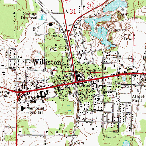 Topographic Map of Williston City Hall, FL