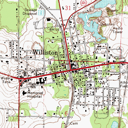 Topographic Map of Williston Post Office, FL