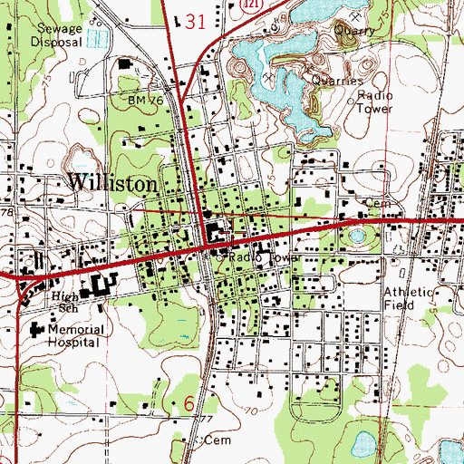 Topographic Map of Williston Public Library, FL