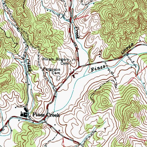 Topographic Map of Fines Creek Memorial Baptist Church, NC