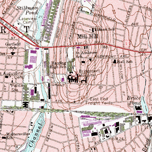 Topographic Map of Bridgeport Hospital, CT