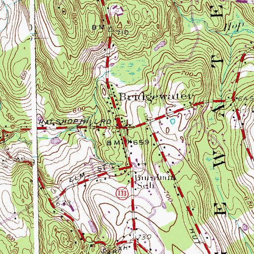 Topographic Map of Bridgewater, CT