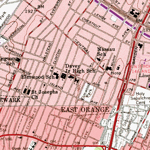 Topographic Map of Elmwood United Presbyterian Church, NJ