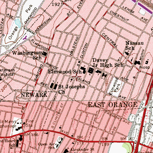 Topographic Map of Peaceful Zion Baptist Church, NJ
