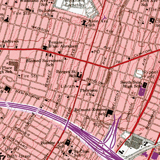 Topographic Map of Pleasant Grove Baptist Church, NJ