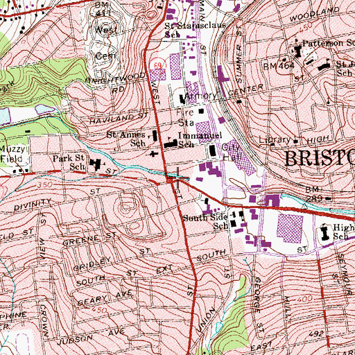 Topographic Map of Bristol, CT