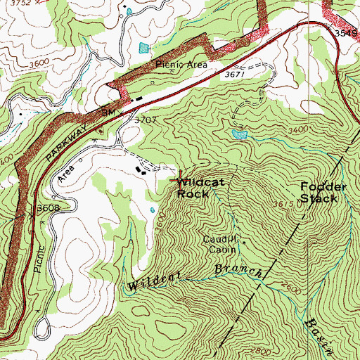 Topographic Map of Wildcat Rock Water Tower, NC