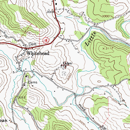 Topographic Map of Whitehead Union Baptist Church, NC