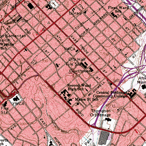 Topographic Map of First Baptist Church, NC