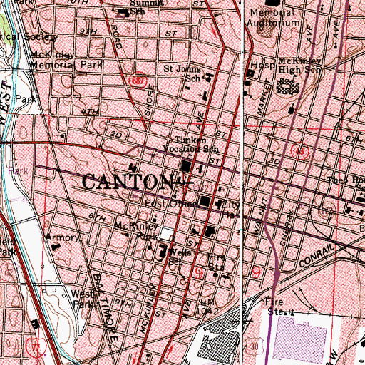 Topographic Map of Canton Post Office, OH