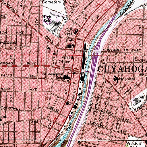 Topographic Map of Cuyahoga Falls Post Office, OH