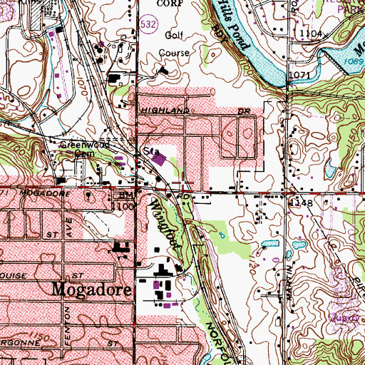 Topographic Map of Mogadore Post Office, OH