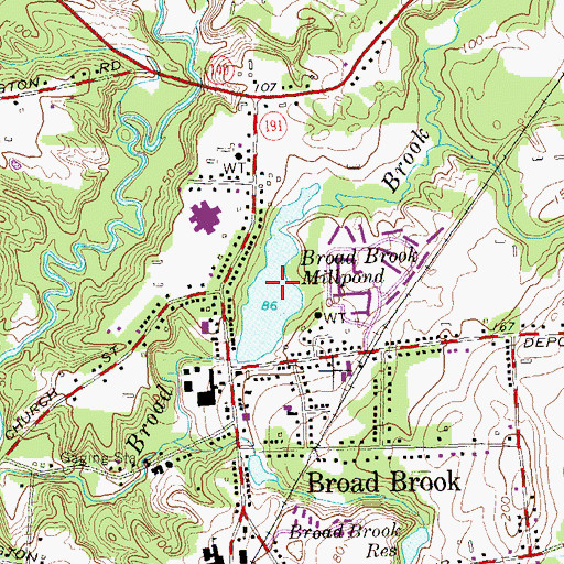 Topographic Map of Broad Brook Millpond, CT