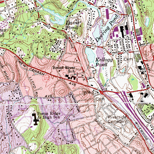 Topographic Map of Broad River School, CT