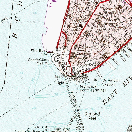Topographic Map of East Coast Memorial, NY