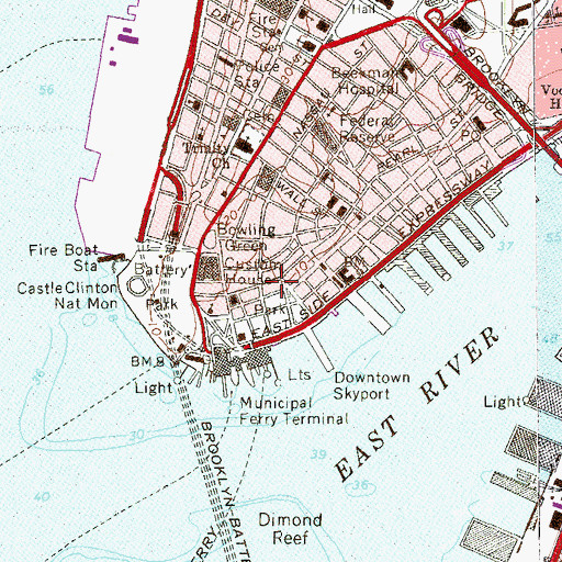 Topographic Map of Fraunces Tavern Block Historic District, NY