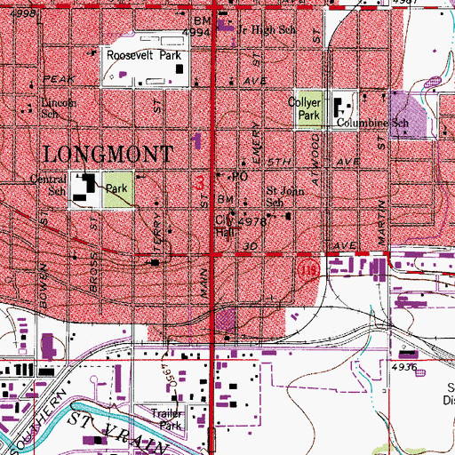 Topographic Map of Longmont Public Library, CO
