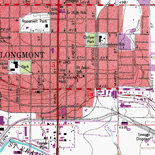 Topographic Map of Saint John the Baptist Catholic Church, CO